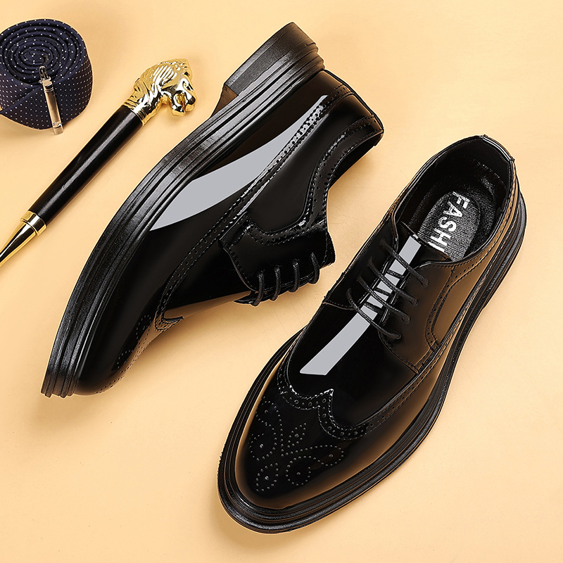 Men Shoes For Wedding - Erkek Rugan Deri Brogue Klasik Ayakkabılar
