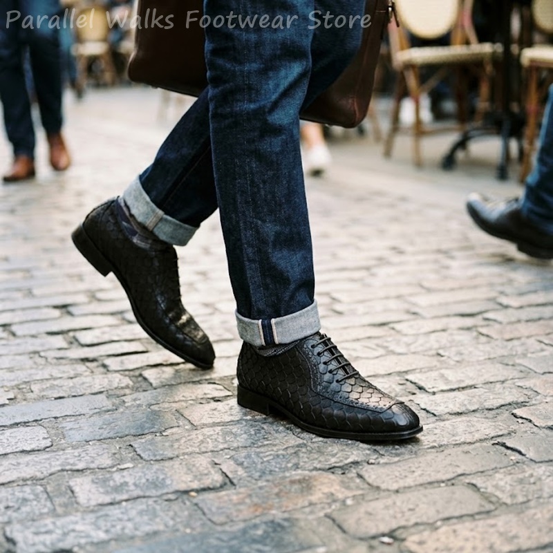 Men Shoes For Wedding - Erkekler İçin Balık Pul Desenli Deri