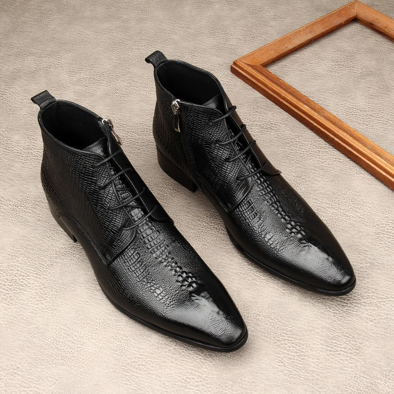 Men Shoes For Wedding - Lüks Erkek Hakiki Deri Botlar Timsah